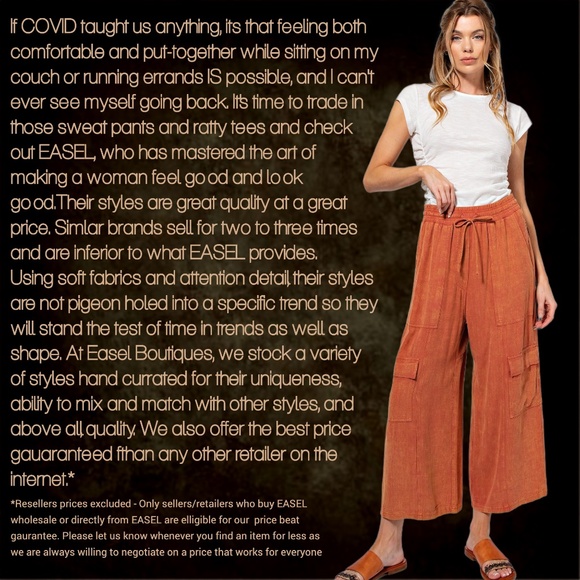 EASEL "Linen Lounge" Cotton Blend Mineral Washed Wide Leg Pants W/ Cargo Pockets - Picture 2 of 15